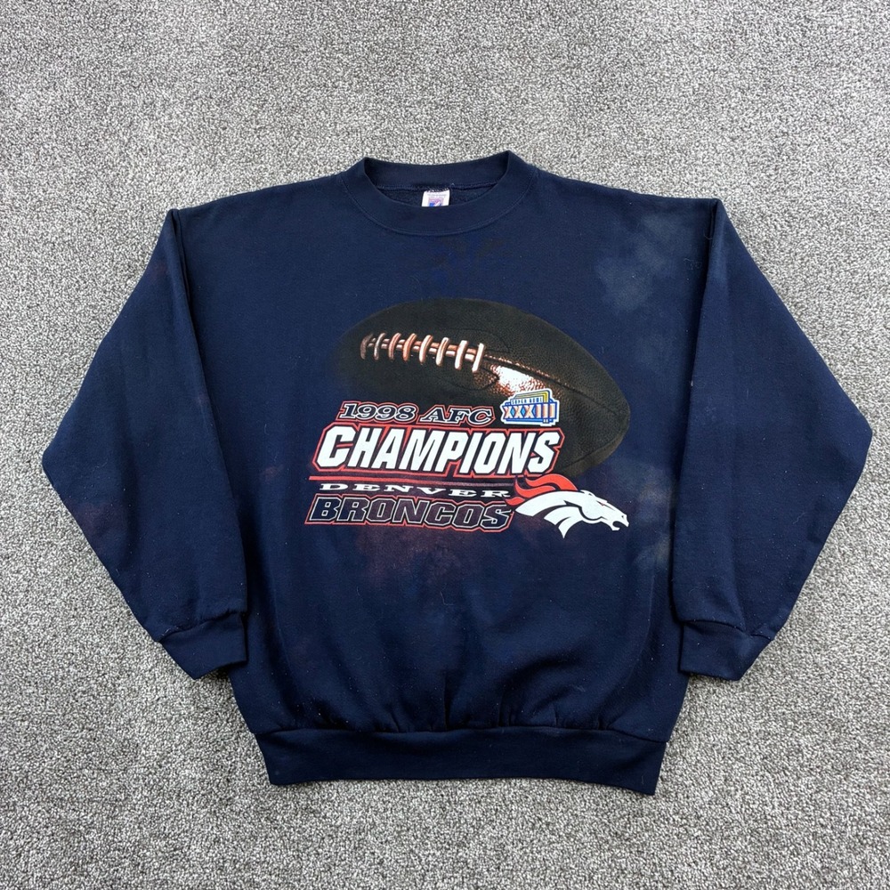 Vintage Denver Broncos Sweatshirt Mens Large Navy 1998 AFC Champion NFL Football